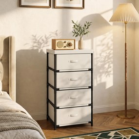 Cómoda para Quarto com 4 Gavetas em Tecido Estrutura em Aço para Sala Escritório Bege