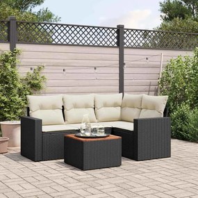 5 pcs conjunto sofás de jardim com almofadões vime PE preto