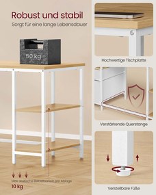 Secretária com 3 prateleiras e 2 gavetas 60 x 140 x 76 cm cor de carvalho natural + branco