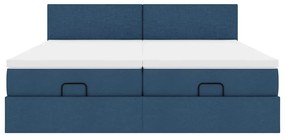 Estrutura de cama otomana com colchões 200x200cm tecido azul