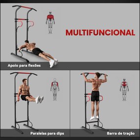 Barra de Elevações com Altura Ajustável Estação de Flexões Máquina de Elevações Multifuncional para Treino de Força 98x84x171-219 cm Preto