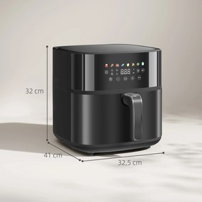 Fritadeira sem Óleo 8 L Air Fryer 1700 W com Temperatura Regulável 80-200°C 8 Programas Painel Tátil Temporizador 32,5x41x32 cm Preto