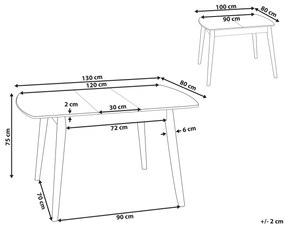 Mesa de jantar extensível castanho claro 100/130 x 80 cm TOMS Beliani