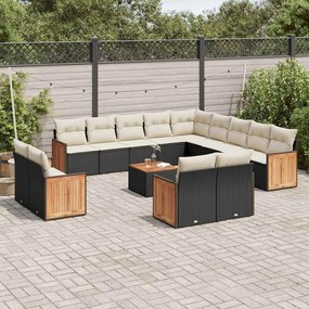 14 pcs conjunto de sofás p/ jardim c/ almofadões vime PE preto