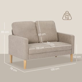 Sofá de 2 Lugares Estofado em Microfibra Sofá Moderno com Pés de Madeira Apoio de Braços 130x78x85 cm Creme