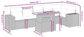 7 pcs conjunto de sofás p/ jardim c/ almofadões vime PE preto