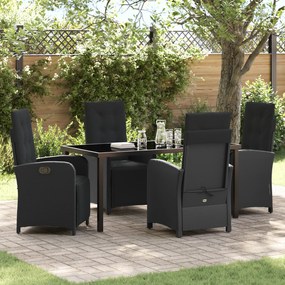 Conjunto de Jantar de 5 Peças vidaXL com Almofadas Rattan Preto