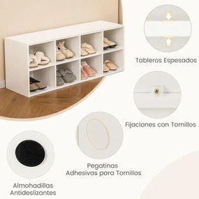 Banco sapateira com 8 cubos Armário de arrumação Estante de entrada Sala de estar Quarto Estante Carga 230 kg Branco