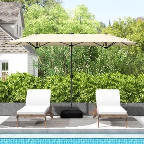 Guarda-sol de jardim Duplo 4 x 2 m com luzes solares, manivela com base Bege