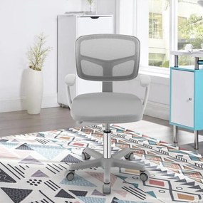 Cadeira Secretária para Crianças Ergonómica com Rodas Cadeira Giratória Altura Ajustável Apoio Lombar Cinza