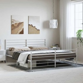 Estrutura de cama com cabeceira e pés 183x213 cm metal branco
