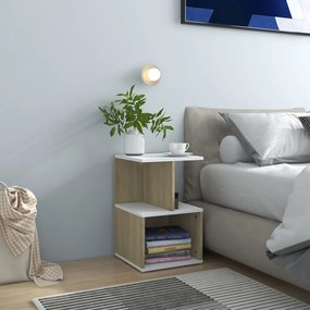 vidaXL Mesa cabeceira 2 pcs 35x35x55cm contrap. branco/carvalho sonoma