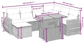 8 pcs conjunto sofás de jardim com almofadões vime PE preto