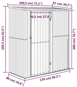 Abrigo de jardim 180,5x97x209,5 cm aço galvanizado cinzento