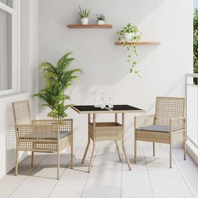 vidaXL Conjunto de Jantar de 3 Peças Bege Polirattan