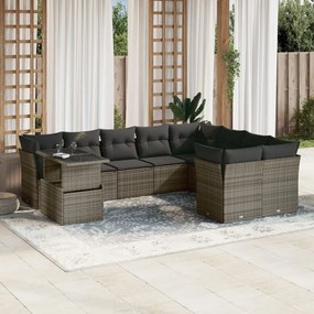 vidaXL 10 pcs conjunto sofás de jardim c/ almofadões vime PE cinzento