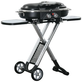 Outsunny Barbecue Gás Dobrável 2 Queimadores 2,34 KW Rodas Grelhas Metálicas Mesas Laterais 100x41,6x82,5 cm Preto | Aosom Portugal