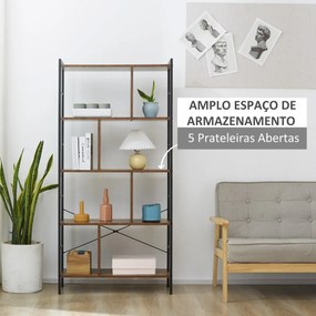 Estante para Livros de 4 Níveis com 8 Compartimentos de Armazenamento Estilo Industrial para Sala de Estar Escritório Dormitório 74x30x157,5cm Marrom