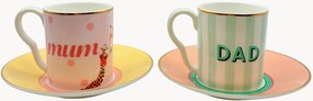 Chávenas e pires em porcelana fine bone china Mum & Dad, conjunto de 2