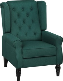 HOMCOM Poltrona de orelhas elegante, espessamente acolchoada, capa removível, 74 x 86 x 102 cm, Verde escuro | Aosom Portugal