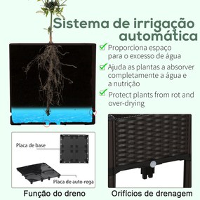 Conjunto de 4 Floreiras Quadradas Floreiras para Flores e Vegetais com Orifícios de Drenagem e Pés Altos 80x40x26-44 cm Castanho
