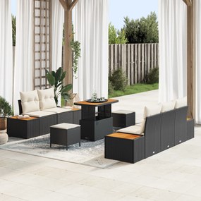 Conjunto de Sofá de Jardim vidaXL de 8 Peças com Almofadas Preto Vime
