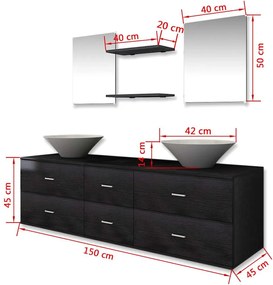 Móveis casa de banho 7 pcs e conjunto lavatório preto