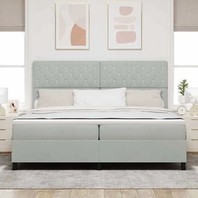 Cama Box com Colchão e Luz LED Cinza Claro 200x200 cm Veludo