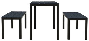 3 pcs conjunto de jantar para jardim aço e WPC preto