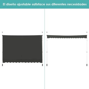 Toldo Telescópico e Retrátil 300 x 120 cm Resistente aos Raios UV Impermeável com Manivela Manual e Altura Ajustável para Janela Varanda Cinza