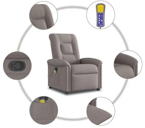 Poltrona de massagens reclinável tecido cinzento-acastanhado