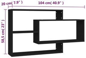 Prateleiras de parede 104x20x58,5cm derivados de madeira preto