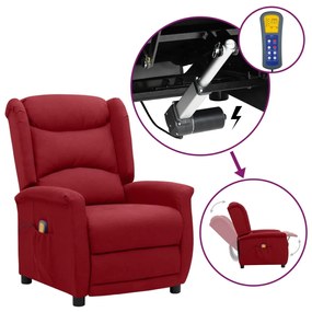 vidaXL Poltrona elevatória de massagens tecido vermelho tinto