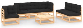 7 pcs conjunto lounge de jardim c/ almofadões pinho maciço