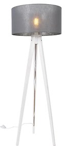 Candeeiro de pé moderno tripé branco com cúpula cinzenta 50 cm - Tripod Classic Moderno
