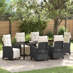 vidaXL Conjunto de Jantar de Jardim com 7 Peças Preto Rattan Poliéster
