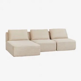 Sofá Modular Chaise Longue Esquerdo De 3 Peças Em Veludo Embalado A Vácuo Temple Bombazina Crema Linho - Sklum