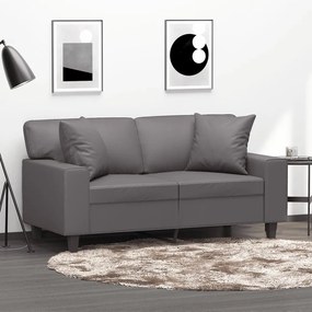 Sofá 2 lugares + almofadas decorativas 120cm couro artif. cinza