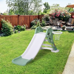 Escorrega infantil para crianças acima de 2 anos com cesta de basquete Interior e exterior carga 25 kg Acessórios incluídos 160x35x68 cm Verde e