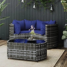 vidaXL 4 pcs conjunto lounge de jardim c/ almofadões vime PE cinzento