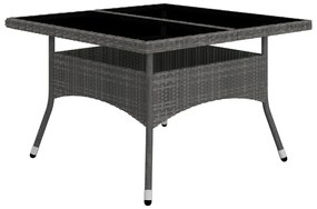 9 pcs conjunto de jantar para jardim vime PE e vidro cinzento