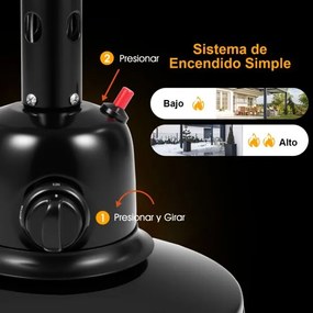 Aquecedor portátil de mesa de 90 cm para jardim a gás propano para exteriores com proteção contra tombamento e superaquecimento Preto