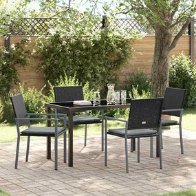 vidaXL Conjunto de Jantar para Jardim com 5 Peças com Almofadas em Rattan Preto