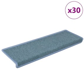 vidaXL Tapetes de escada 30 peças 65x21x4 cm azul-marinho com borda retangular