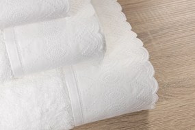 Jogo de 3 toalhas 100% algodão  600 gr./m2  - C/ renda aplicada Luxor: 1 Toalha P/ medida - 100x150 cm, 50x100 cm, 30x50 cm Branco / Branco