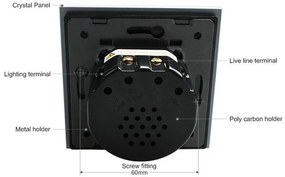 Interruptor Comutador tátil 2 botões + função controlo remoto, Painel frente azul vidro temperado