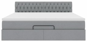Cama Otomana com colchão &amp; LEDs 180x200cm tecido cinzento claro