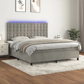 vidaXL Cama box spring c/ colchão/LED 180x200 cm veludo cinzento-claro