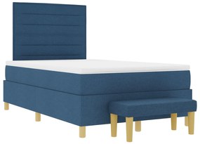 Cama Box Spring com Colchão &amp; Banco Azul 120x200 cm Tecido