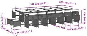 17 pcs conjunto de jantar p/ jardim c/ almofadões vime PE preto
